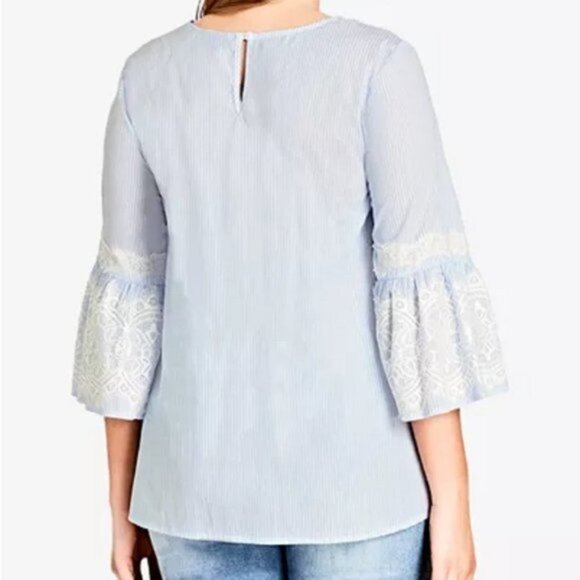 NWT City Chic Striped Lace Trim Bell Sleeve Top 24 - Picture 2 of 3